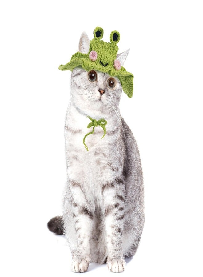 Clofiak Frog Cat Hats, Cotton Cat Clothes, Cute Themed Knit Cats Bonnet for Costumes, Halloween, Christmas, Holiday Party - Image 1